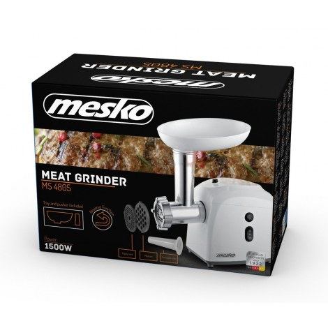 Mesko MS 4805 Meat mincer, Power 600W, Bowl, Middle size sieve, Mince sieve, Poppy sieve, Plunger, Sausage filler Mesko | Mesko - 8